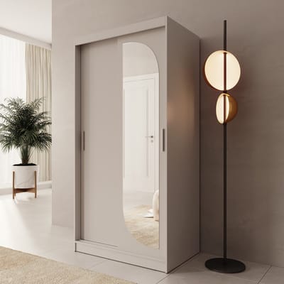 Meubella - Lava - Kledingkast 2 schuifdeuren - Beige - 100x62x200 cm