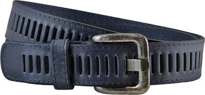 Houtkamp Leren Geperforeerde Sleufjes Riem - Dames en Heren - Volledig Nerfleer - Gestikte Rand - Echt Leer - Blauw - Lengte totaal 130 cm / Riemmaat 115