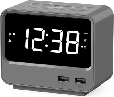 Radio Wekker - Digitale Klok - Wakker Worden - Dubbele USB Poorten - 14.5cm Scherm - Zwart