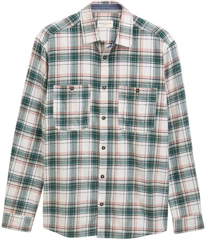 Tom Tailor - Comfort fit flanellen overhemd met ruitjesmotief - Maat S - off white multicolor check