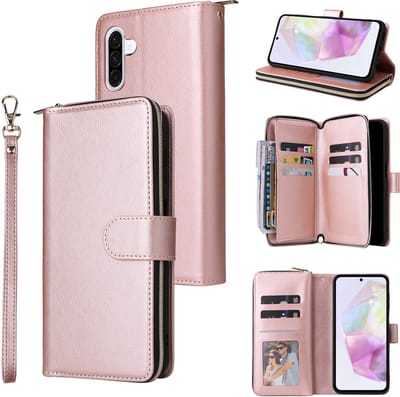 Telestore - Telefoonhoesje geschikt voor Samsung Galaxy A17 5G / A26 5G - Portemonnee met rits - book-case hoesje - ruimte voor 9 pasjes - roze