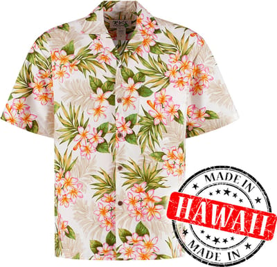 Hawaii Blouse Mannen - Shirt - Hemd - 100% Katoen - Overhemd Heren Korte Mouw - Made in Hawaii "Tropisch Wit" Maat S