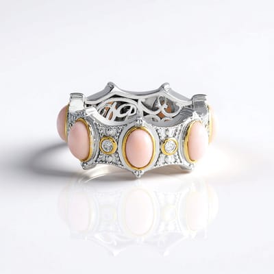 Cavill - Zilveren Ring met 7 Roze Ovale Opalen 2,25 ct - 925 Sterling Zilver Rhodium - Met Cambodjaanse Zirconia - Elegante Bezel Zetting