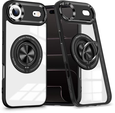 Hoesje Geschikt voor iPhone 17 Air Arara hoesje voor Magsafe Transparant hard case - kickstand Draaibare Ring Houder - Zwart