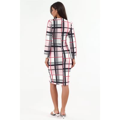 Ruitvormige Bodycon Midi Jurk met Cut-Out Detail