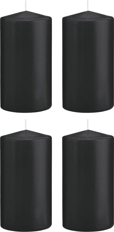 Trend Candles Cilinderkaars/stompkaars - 4x - zwart - 8 x 15 cm - 69 branduren - horeca kaarsen
