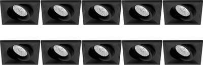 Spot Armatuur 10 Pack - Pragmi Qiundo Pro - GU10 Inbouwspot - Vierkant - Zwart - Aluminium - Kantelbaar - 80mm