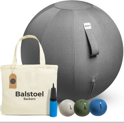Bckz Zitbal Kantoor en Thuis 55 CM - Luxe Yoga Bal - Zitballen met Hoes - Ergonomische Bureaustoel Bal - Linnen Antraciet
