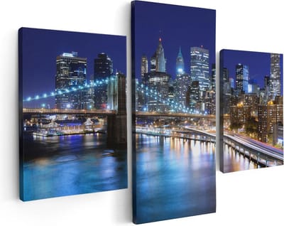 Artaza Canvas Schilderij Drieluik Skyline New York In Het Centrum - 90x60 cm - Wanddecoratie Woonkamer - Schilderijen - Muurdecoratie