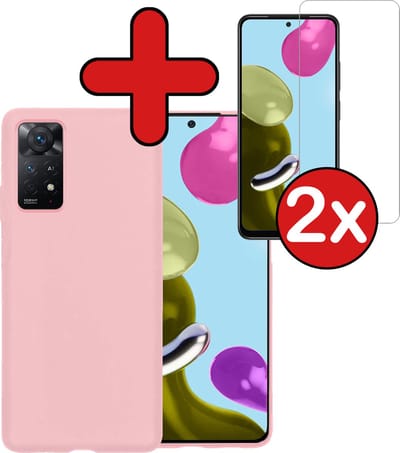 Hoesje - Met 2x Screenprotector - Geschikt voor Xiaomi Redmi Note 11s - Sterk & Shockproof - Telefoon Hoes - Back Cover - Siliconen Case - Telefoonhoes - Lichtroze