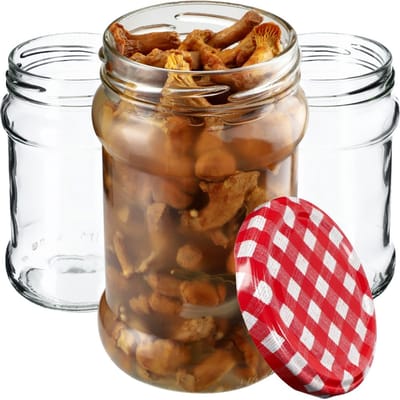 KADAX Kleine inmaakpotten, 315 ml, diameter 66 mm, potten voor honing, jampotten met deksel, luchtdichte, ronde potten (10 stuks, rood geruit)