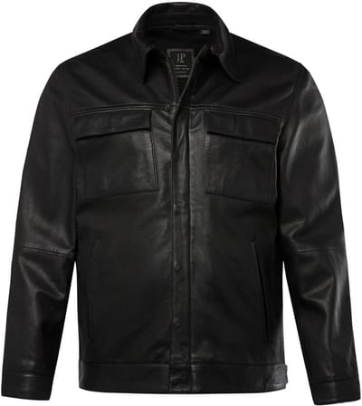 JP 1880 - Heren - Leren jas leer lamsnappa veel zakken - Zwart - Maat 5XL