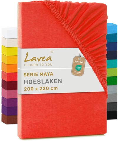 Lavea® Hoeslaken 200x220 cm – 100% Katoen, Zacht en Ademend – Geschikt voor Matrassen tot 35 cm – Jersey met Elastiek Rondom – Karmijnrood