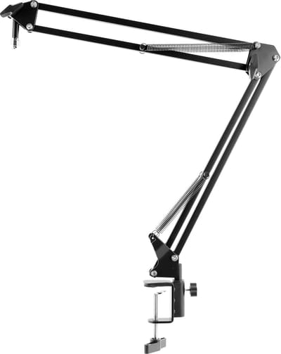 Studio Podcast Arm ophangbeugel verstelbare microfoon schaarstang microfoon scharnierarm zwart voor podcast streaming streaming gaming radio. 3/8 inch - 5/8 inch schroefadapter meegeleverd.