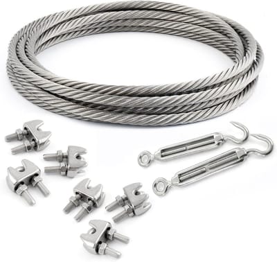 Stalen Touw Set - Roestvrij Staal Kabel - Hekken Bouwen - AISI 316 V4A Kwaliteit - 5mm Dikte - Zilverkleurig