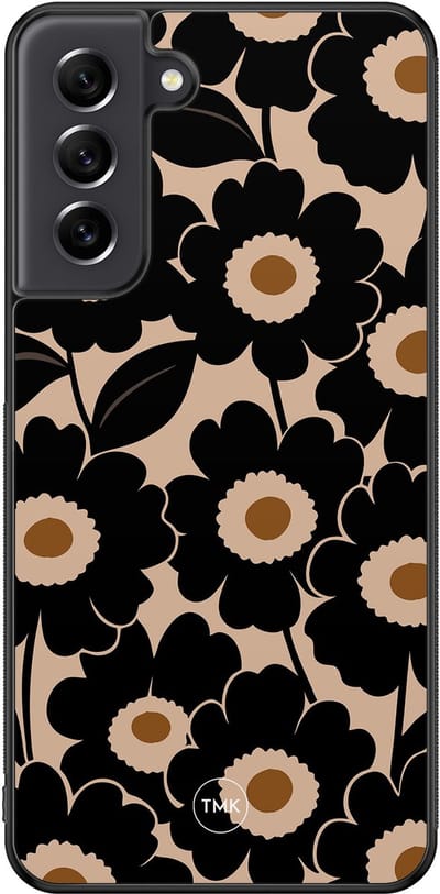 Hoesje geschikt voor Samsung Galaxy S21 FE - Bloom luxe - Zwart, Bruin - TPU case - Bloemen - Hardcase zwart telefoonhoesje
