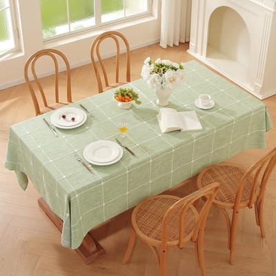 Candala Linnen tafelkleed, afwasbaar, groen, linnenlook, tafelkleed, katoen, party, tafelkleden, vierkant, voor keuken, tafelkleden, buiten (groen, 135 x 135 cm)