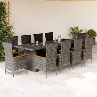 vidaXL - 11-delige - Tuinset - met - kussens - poly - rattan - grijs