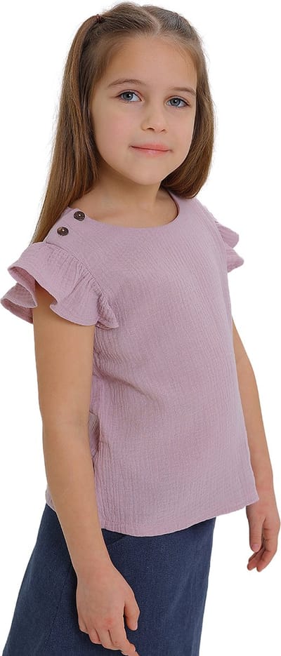RobyKris Meisjes T-shirt - Katoenen mousseline - Poederroze - Maat 98-104