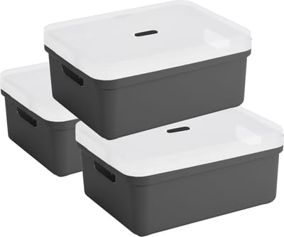 Sunware opbergbox - 3x stuks - 24 liter - antraciet - kunststof - transparante deksel - 45x35x18 cm - Sigma serie