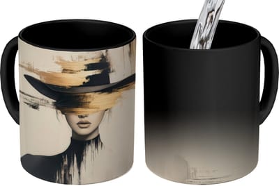 Magische Mok - Foto op Warmte Mokken - Koffiemok - Vrouw - Hoed - Verf - Magic Mok - Beker - 350 ML - Theemok
