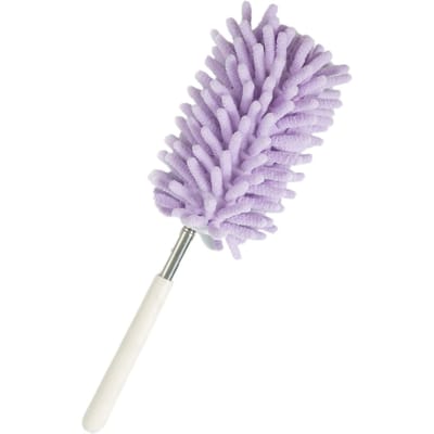 Plumeau télescopique à main, dépoussiéreur lavable, tête pliable pour meubles de plafond de maison violet
