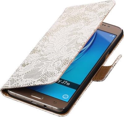 Wit Lace booktype cover hoesje voor Samsung Galaxy J7 2016