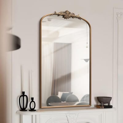 Grote Gebogen Wandspiegel 106x61cm Gouden Barok Stijl Vintage Sierlijke Antieke Look