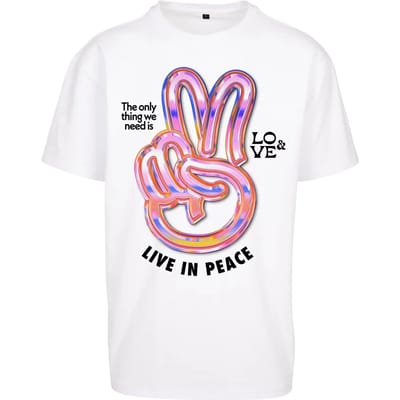Mister Tee - Live in Peace Oversize Heren Tshirt - S - Wit