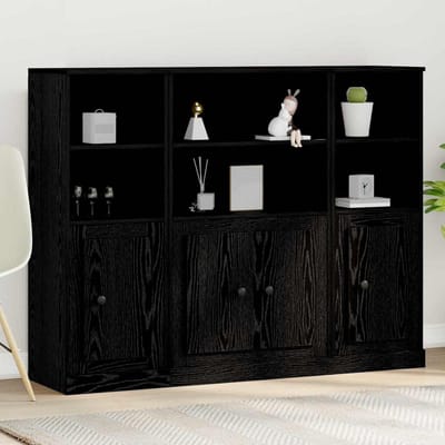 vidaXL - Highboard - Zwart - Eiken - 132 - x - 35,5 - x - 103,5 - cm - Bewerkt - hout