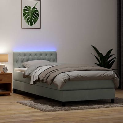 vidaXL - Boxspring - met - matras - en - LED - fluweel - lichtgrijs - 80x220 - cm