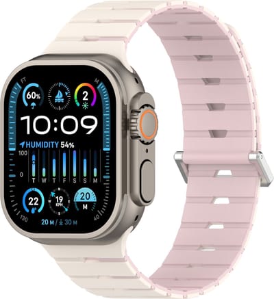 Stravo Piano-stijl Siliconen Horlogebandje met Magneetsluiting – Geschikt voor Apple Watch 42mm (Series 11/10), 41mm (Series 9/8/7), 40mm (Series 6/5/4, SE 1/2/3), 38mm (Series 3/2/1) – Tweekleurig Siliconen Bandje – Starlight / roze