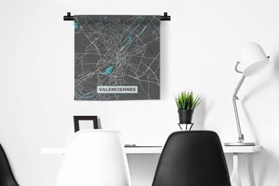 Wandkleed - Wanddoek - Valenciennes - Frankrijk - Kaart - Plattegrond - Stadskaart - 60x60 cm - Wandtapijt