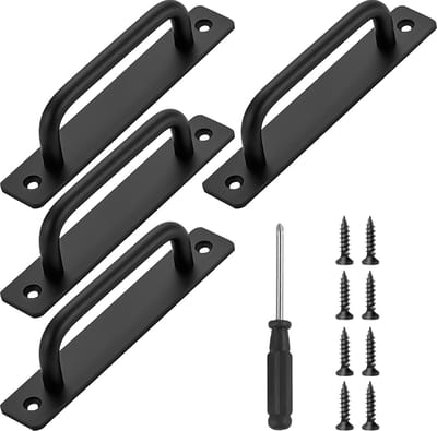 4 stuks schuifdeurgrepen, aluminiumlegering, schuurdeurgreep, metalen kastdeurgreep, met 8 schroeven en 1 schroevendraaier, voor keuken, kantoor, slaapkamer (zwart)