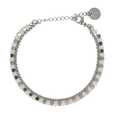 My Bendel - Zilverkleurige Dubbele Armband met Roze Glasstenen - Zilverkleurige Armband met Roze Glasstenen - Elegant Accessoire - met Luxe Cadeauverpakking | Sieraden Voor Dames