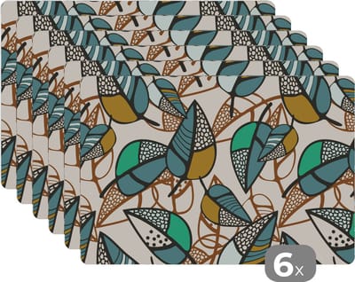 Placemat - Placemats kunststof - Bladeren- Bohemian - Natuur - Patronen - 45x30 cm - 6 stuks - Hittebestendig - Anti-Slip - Onderlegger - Afneembaar