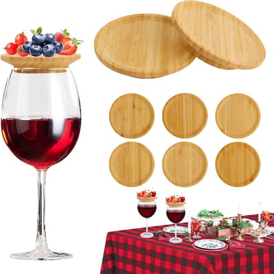 Set van 6 Houten Wijn Glas Accessoires, Decoratieve Wijn Glas Deksel, Ideaal voor Desserts en Hapjes