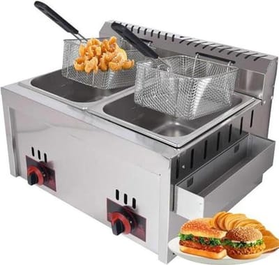 Dubbele Gasfriteuse - Professionele Frituurpan - Commercieel Frituren - Energiezuinig Verwarmingssysteem - 2x 10 Liter - Zilver