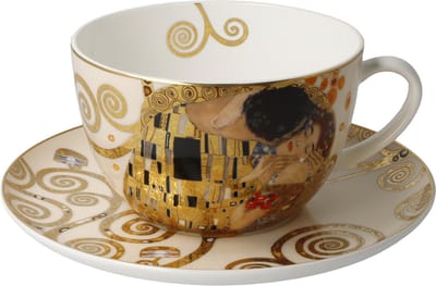 Goebel - Gustav Klimt | Kop en schotel Cappuccino De Kus | Porselein - 19cm - 500ml