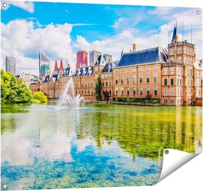 Gards Tuinposter Binnenhof met het Hofvijver in Den Haag - 100x80 cm - Tuindoek - Tuindecoratie - Wanddecoratie buiten - Tuinschilderij