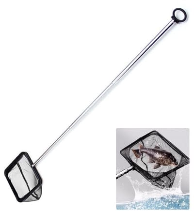 Aquariumvisnet met telescopische handgreep - Scheurbestendig Nylon - Visnet voor vijvers - Rechthoekig - Zwart - Afmetingen 12 x 15 x 31 cm