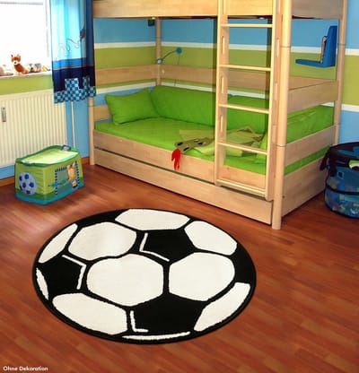 Flycarpets Voetbal Vloerkleed Rond - Zwart / Wit 100cm rond Ø