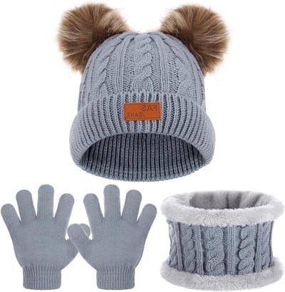 Warm Winterset voor Kinderen - Thermische Beanie Muts, Sjaal en Handschoenen voor Jongens en Meisjes 1-5 Jaar