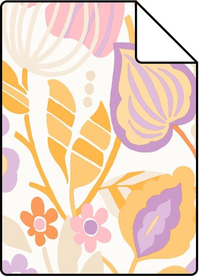 Proefstaal ESTAhome behang bloemmotief paars en oranje - 26.5 x 21 cm - 131994-S