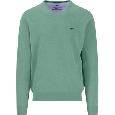 Fynch-Hatton Trui Uni Color V-Neck Superfine Cotton Fern / male