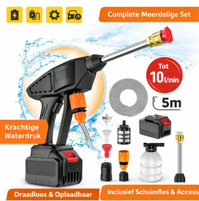 Draadloze Hogedrukreiniger met Accu – Krachtige Waterreiniger voor Auto, Terras & Tuin – lenteschoonmaak Complete Set, Meerdelig - Carwash set - Voorjaar Schoonmaak