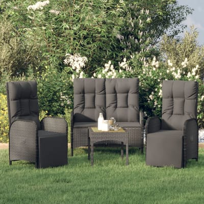vidaXL - 3-delige - Tuinset - met - kussens - poly - rattan - zwart