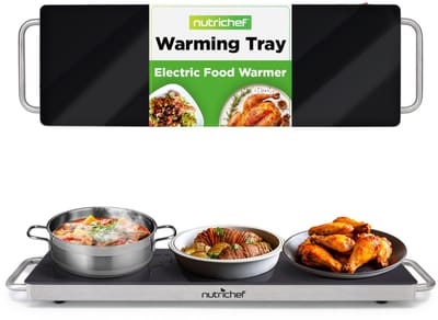 NutriChef Warmhoudplaat – Elektrische warmhoudtray van roestvrij staal – Houdt gerechten op serveertemperatuur tot 95°C – (55,9 x 15,2 cm)