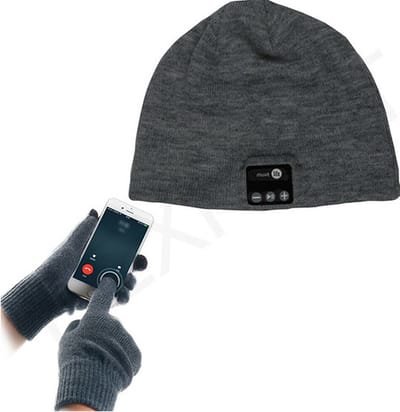 Muvit - Multipack Winterset Audio-muts - Touchscreen handschoen en muts met ingebouwde audio en microfoon - Donkergrijs