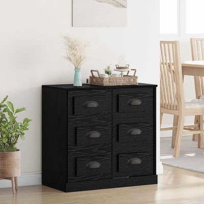 vidaXL - Dressoir - Zwart - Eiken - 70 - x - 35,5 - x - 67,5 - cm - Bewerkt - hout
